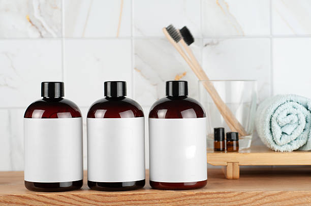 istock Bath foam bottle mockup for packaging. In the interior. Place for text and logo. 2213667631