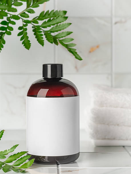 istock Bath foam bottle mockup for packaging. In the interior. Place for text and logo. 2213667634
