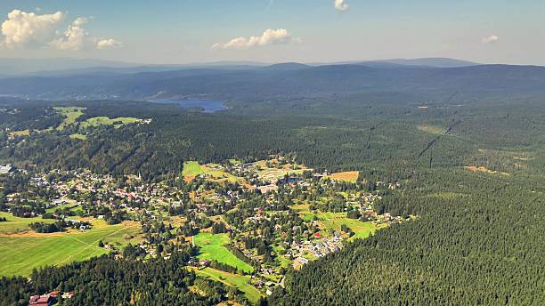 istock An aerial view shows a serene mountain landscape alongside a charming town below 2213667804