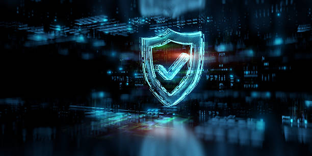 istock Digital shield icon on dark futuristic background. Cybersecurity & network security Concept. AI based technologies of digital safety 2213668216