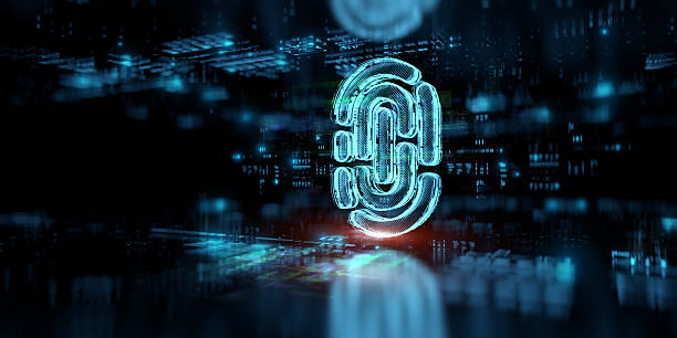 istock Fingerprint icon and Digital authentication background. Digital privacy concept futuristic background. Touch ID evolution and productivity. Futuristic fingerprint icon in world of technological progress and innovation 2213668271