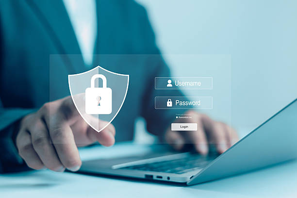 istock showing concept of online password privacy on internet. Data security from crime scene. Cyber ​​security technology and data protection on internet. 2213669348