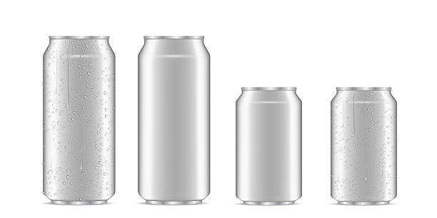 istock Metal can vector illustration of 3D realistic container for soda or energy drink, lemonade or beer. Isolated silver empty mockup models with cold condensation water drops for brand design template 2213671278