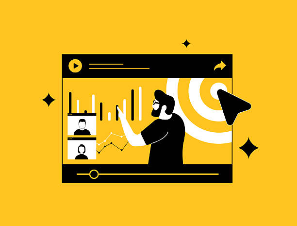 istock Webinar marketing helps attract and educate customers through engaging online seminars. Online webinar promotion, audience interaction and marketing growth strategy. Vector illustration and icons 2213676598