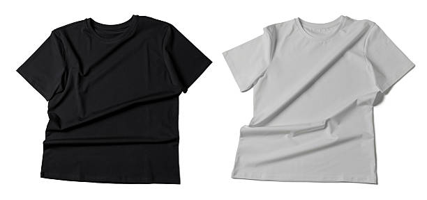 istock White and black t-shirts isolated on white. Mockup for design 2213681116