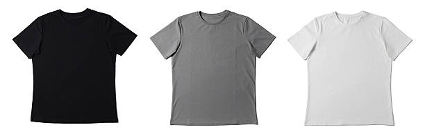 istock White, grey and black t-shirts isolated on white. Mockup for design 2213681133