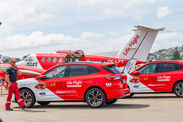 Wellington, New Zealand - March 23, 2025: Life Flight Emergency Fleet on Display at Airport Event
