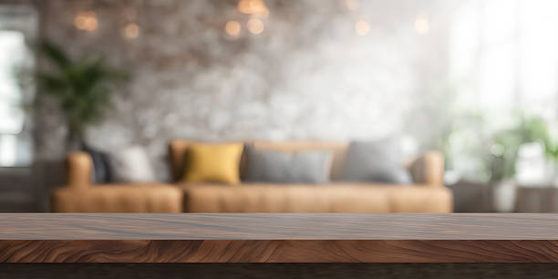 istock Empty table with abstract blurred background. blur living room. for product display. 2213686645