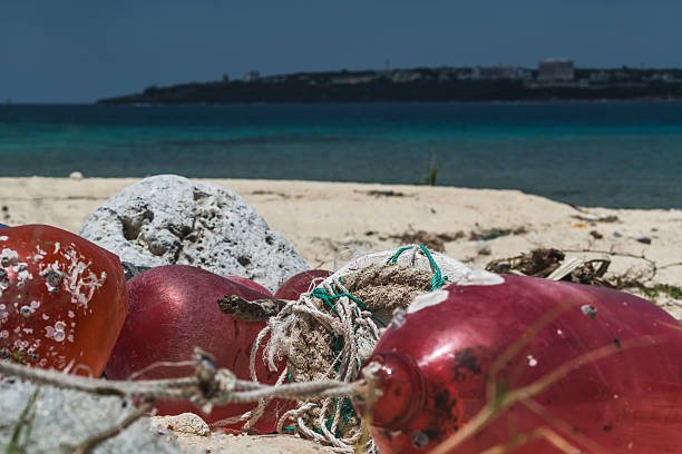 Plastic trash on a beach in northern Okinawa