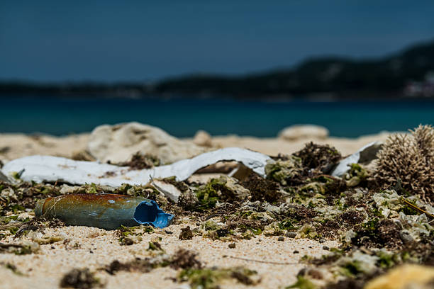 Plastic trash on a beach in northern Okinawa