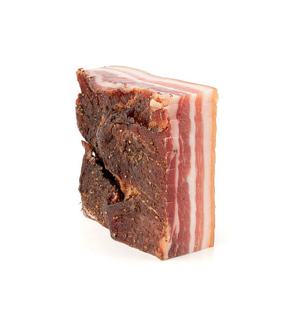istock Cured carbonara pork isolated, raw smoked bacon, streaky brisket on white background 2213692441