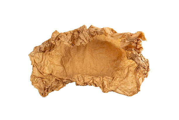 istock Crumpled Craft Paper on White, Rugged Wrapping Old Paper Texture, Empty Brown Wrinkled Sheet 2213693065
