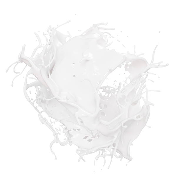 istock dramatic splash of milk hovers in mid-air, showcasing unique textures and shapes. visual highlights the fluid motion and elegance of liquid as it creates a striking pattern. 3d render 2213694109
