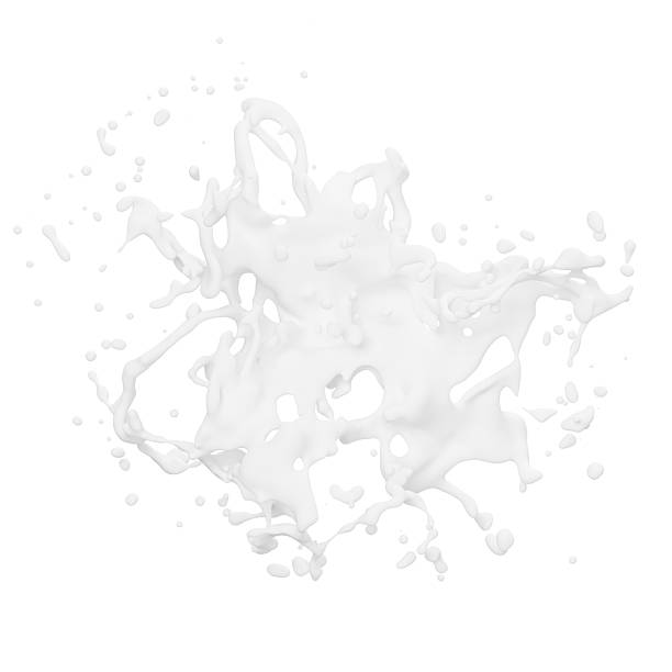 istock splash of milk is captured mid-motion, forming unique patterns against a plain white background. image highlights the fluidity and texture of the liquid in an artistic display. 3d render 2213694114