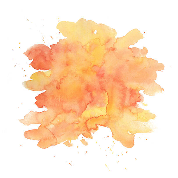 istock Watercolor bright yellow-orange background with red hues and soft texture. Abstract spots, splashes, hand-painted blots. An artistic brush stroke is perfect for creating a natural eco-friendly design 2213697803