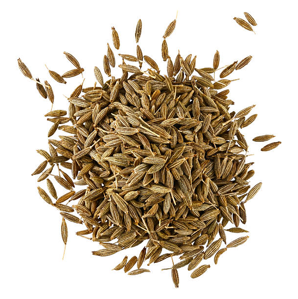 istock Pile cumin isolated on a white background. Completely in focus. Full depth of field. Top view. 2213700906