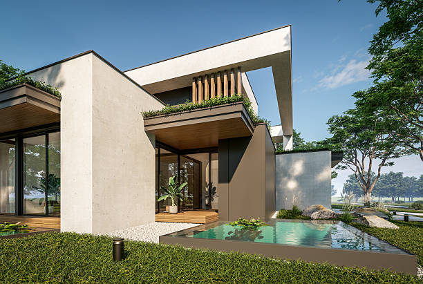 istock 3d rendering of two-story house with concrete facade 2213702434