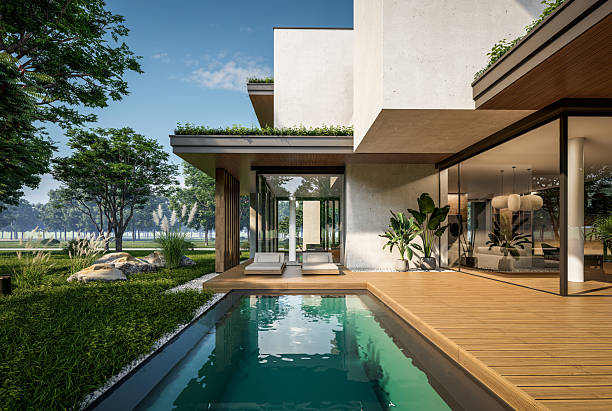 istock 3d rendering of two-story house with concrete facade 2213702470