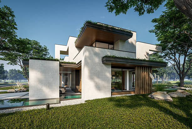 istock 3d rendering of two-story house with concrete facade 2213702472