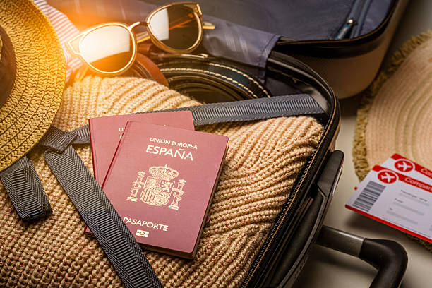 istock Two Spanish passports in a suitcase ready for travel 2213710617