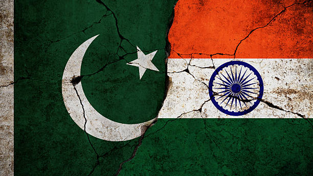 istock Palestine flag and Indian flag on cracked old concrete wall with cracks, creative idea. Confrontation and war between countries, concept 2213713169