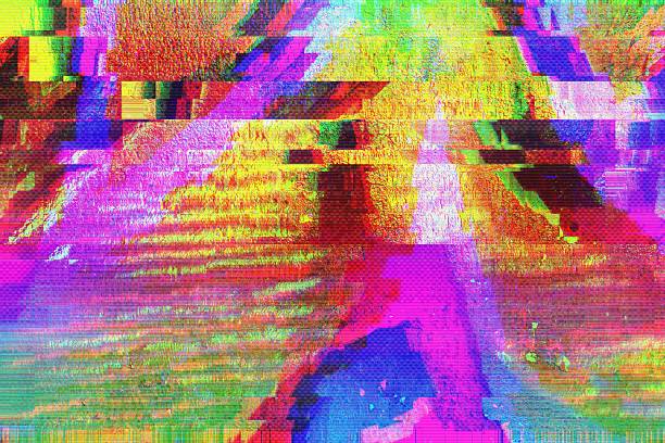 istock Vibrant Glitch Art Pattern in Neon Pink, Yellow, Blue for 80s, Y2K Aesthetic 2213720362