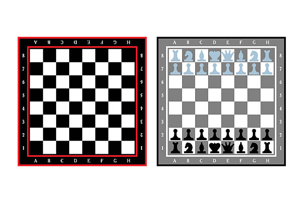 istock chessboard with stylized pieces king, queen, officer, bishop, knight, pawn, rook, vector drawing 2213721096