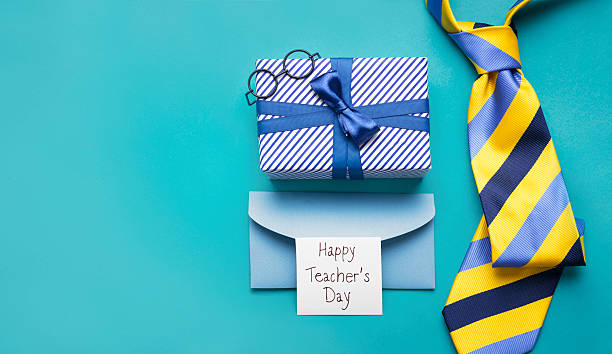 Teacher's day concept,flat lay objects top view empty copy space background.Greeting card message.