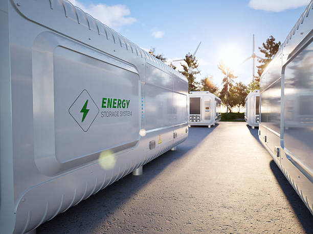 istock Group of energy storage systems or battery container units 2213726829