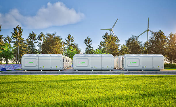 istock Group of energy storage systems or battery container units 2213726834