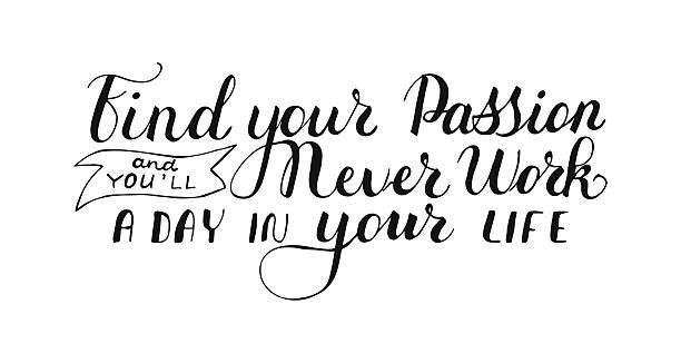 istock Find your passion and you will never work a day in your life hand drawn quote lettering. Calligraphy graphic design typography element. Handwritten cute words. 2213732404