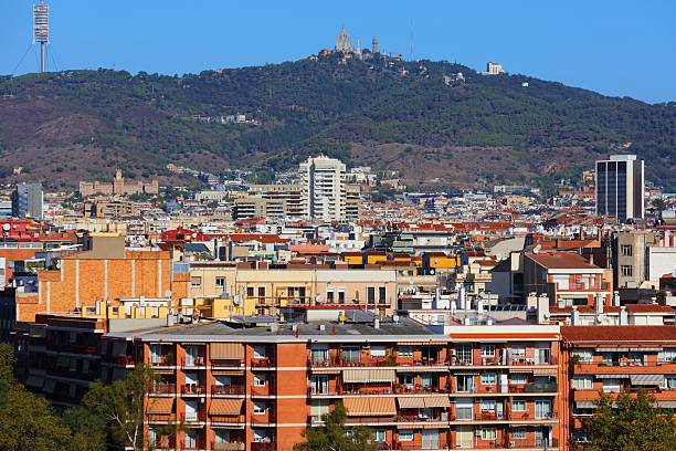 Sarria-Sant Gervasi district of Barcelona city, Spain. Tibidabo hill visible in background.