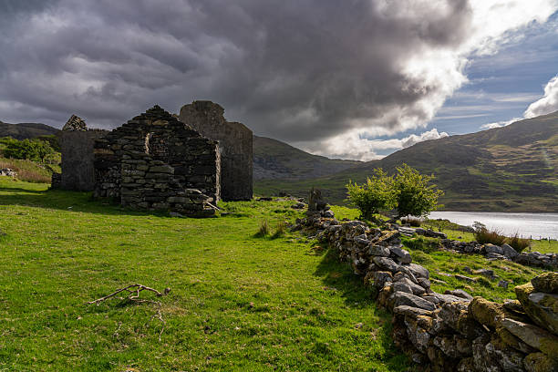 istock Building ruins left behind from Victorian era slate mining industry, Cwmstraddlyn, Dolbenmaen, Gwynedd, Snowdonia National Park, Wales, Britain 2213737447