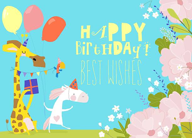istock Birthday Card with Cute Animals celebrating Holiday 2213738945