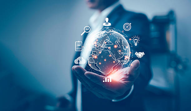 istock Businessman holding virtual Global Internet connecting big data on the world with global internet connection application technology and digital marketing, Financial and banking, Digital link tech 2213739234