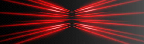 istock Vibrant red spotlight beams converging from both sides on transparent background. Used for sci-fi effects, energy fields, or virtual displays. 2213743475