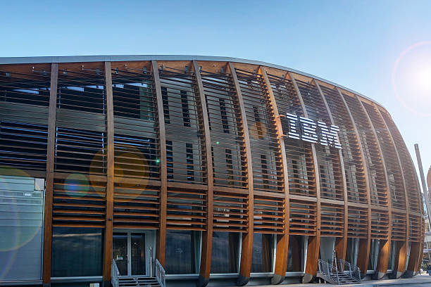 Low angle view at new curved building made all in wood and glass