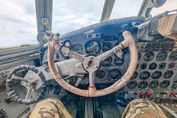 istock Old vintage airplane cockpit with analog instruments 2213760996