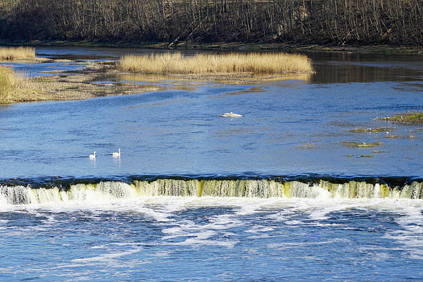 Ventas river waterfall or Ventas Rumba in Kuldiga, Latvia, sunny early spring landscape