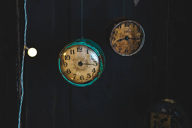 istock Vintage clocks hang against a dark wall showcasing rustic charm in an antique setting 2213773561