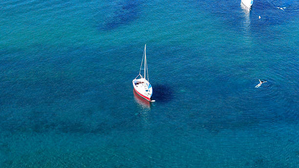istock Sailing on tranquil waters under a clear blue sky in a peaceful coastal setting near secluded beach on a sunny day 2213780140
