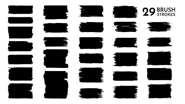 Vector illustration. Backgrounds for text. Grunge ink banners set. Black paint brush stroke. Geometric elements for design poster, cover, invitation, gift card, flyer, social media template.