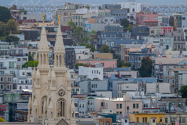 Sights and landmarks of the San Francisco Bay Area at daybreak.