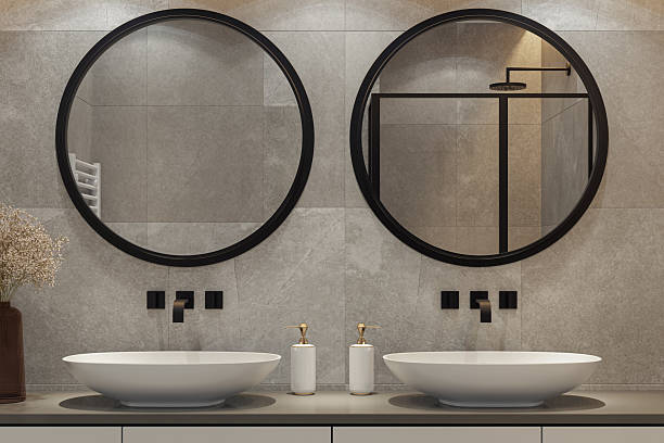 istock Modern Spa-Inspired Bathroom with Dual Sinks and Natural Stone Tiles 2213795597