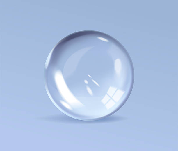 istock Realistic glass ball. Shining sphere with glares and highlights. Transparent volume round figure or crystal bubble of water isolated on blue. 3D vector illustration 2213795900
