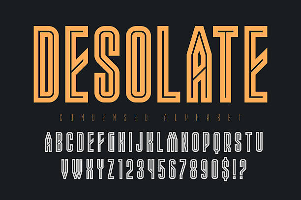 Original condensed alphabet design, strong letters style. Color swatches control.