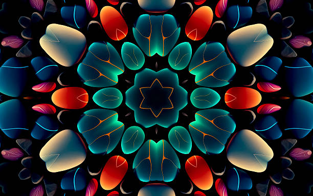 istock Symmetrical kaleidoscope background with glowing colorful patterns and abstract shapes for artistic design 2213799288