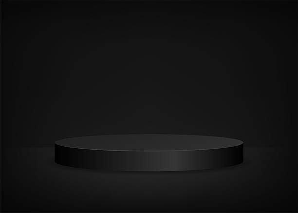 istock Minimalist black platform, perfect for showcasing products or designs. Ideal for presentations, advertising, or conceptual art. Space for text above it. 2213801398