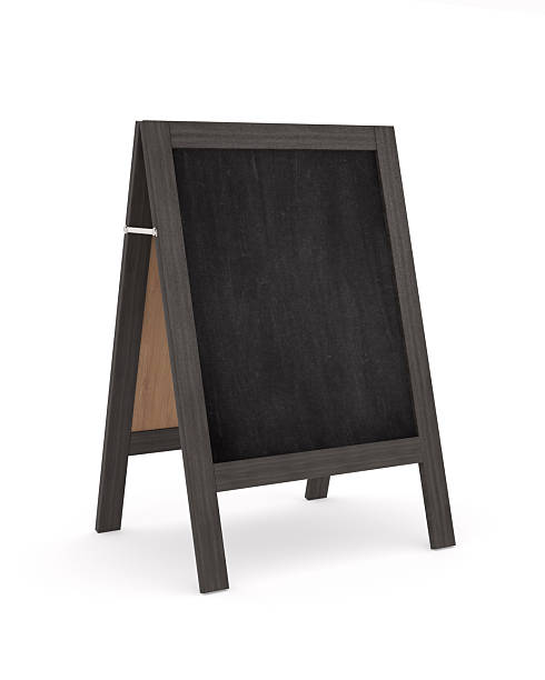 istock Empty wooden sandwich chalkboard on white background. Isolated 3D illustration 2213826734