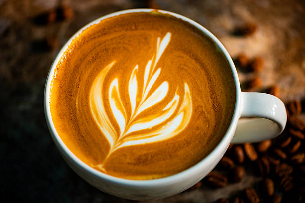 istock A cup of coffee with latte art pattern. 2213827089